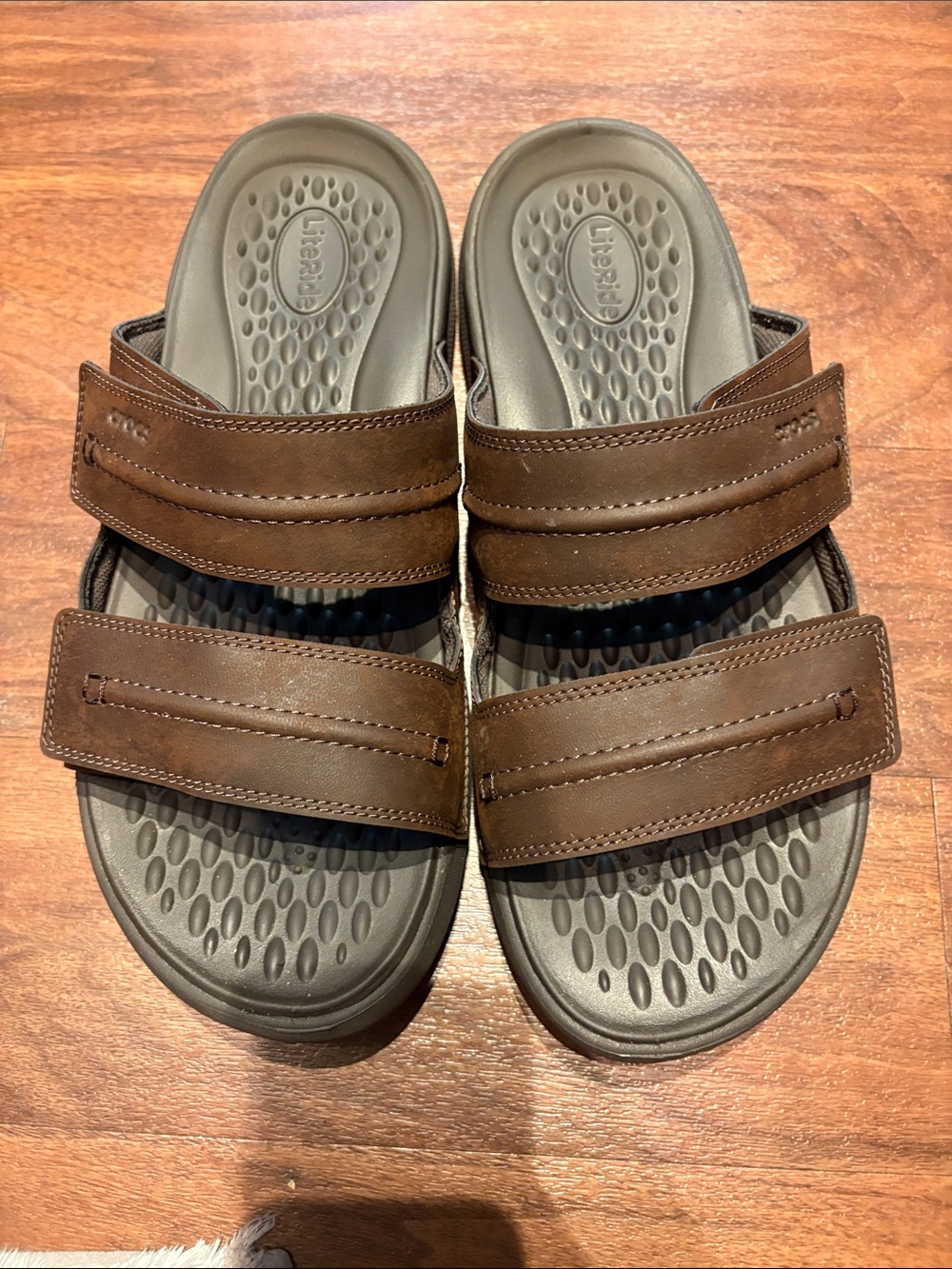 CROCS Men's Brown Double-Strap Slide Sandals